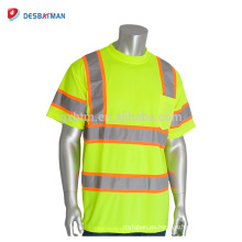 Mejores ventas Hi-Vis Yellow Work T-shirts 100% poliéster Birdseye Mesh Round Collar Safety Tees Con 2 tonos Tonos reflectantes